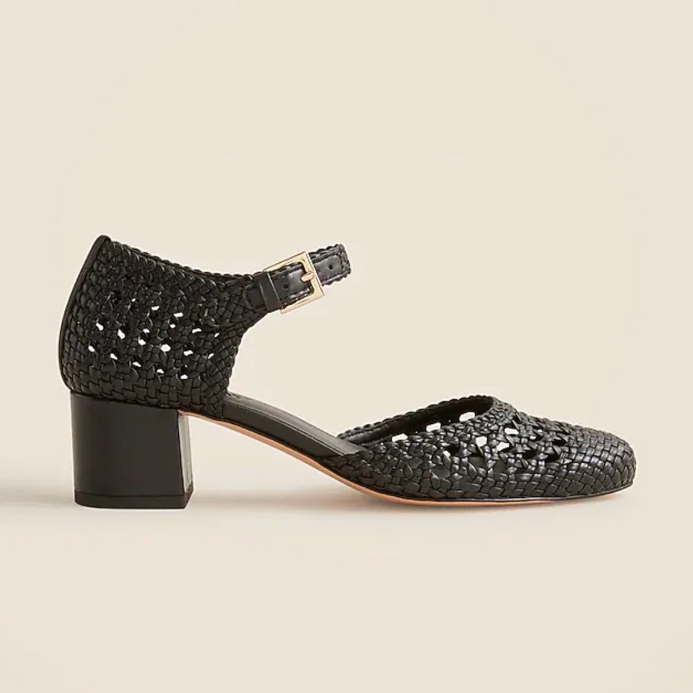 New J. Crew Mollie buckle-strap heels in woven leather size 11